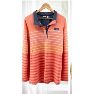 LL Bean Rugby Polo Shirt Henley Button Mock Neck Peach Pullover Cotton Plus 1X